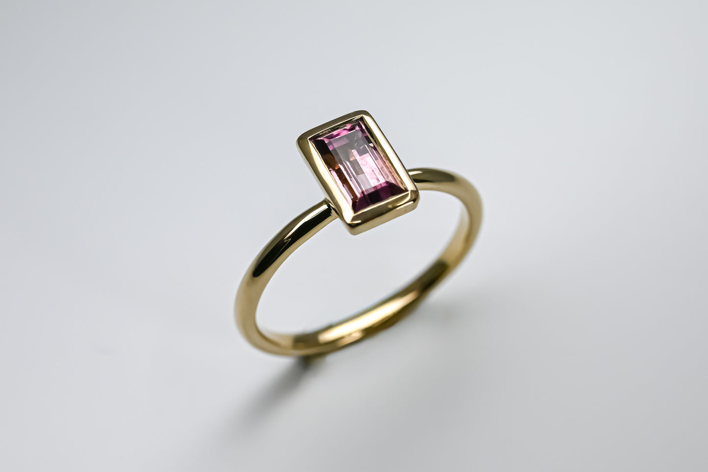 Bague tourmaline rose baguette