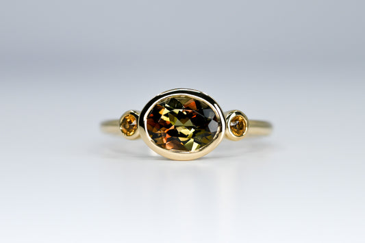 Bague trilogie andalousite et grenats spessartites