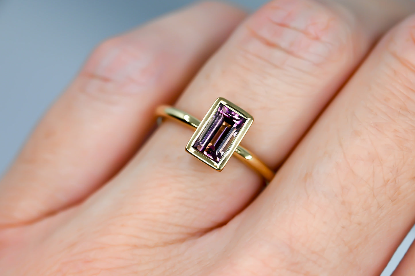 Bague tourmaline rose baguette